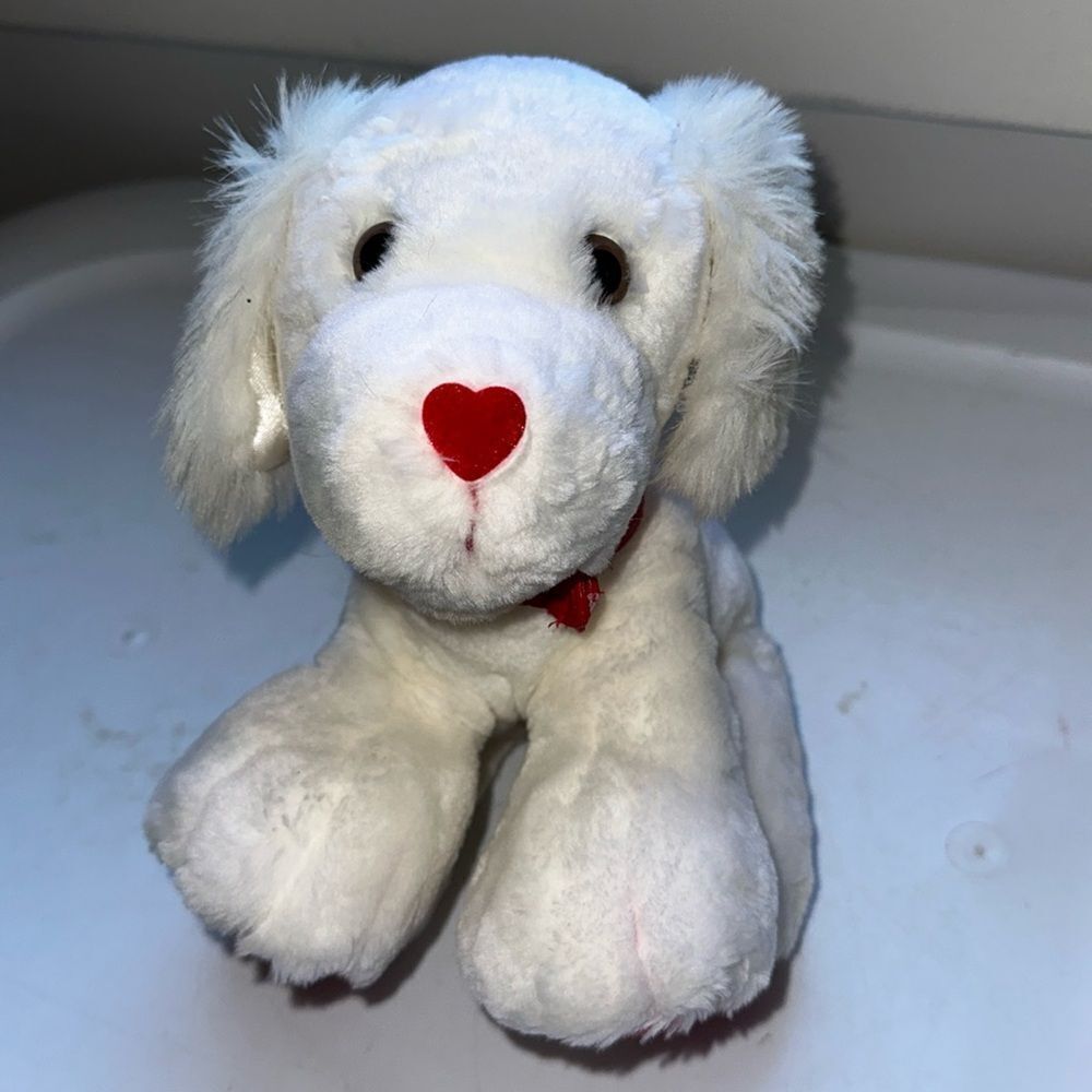 Vintage 2002 New Adventures Valentine’s Day stuffed white puppy dog